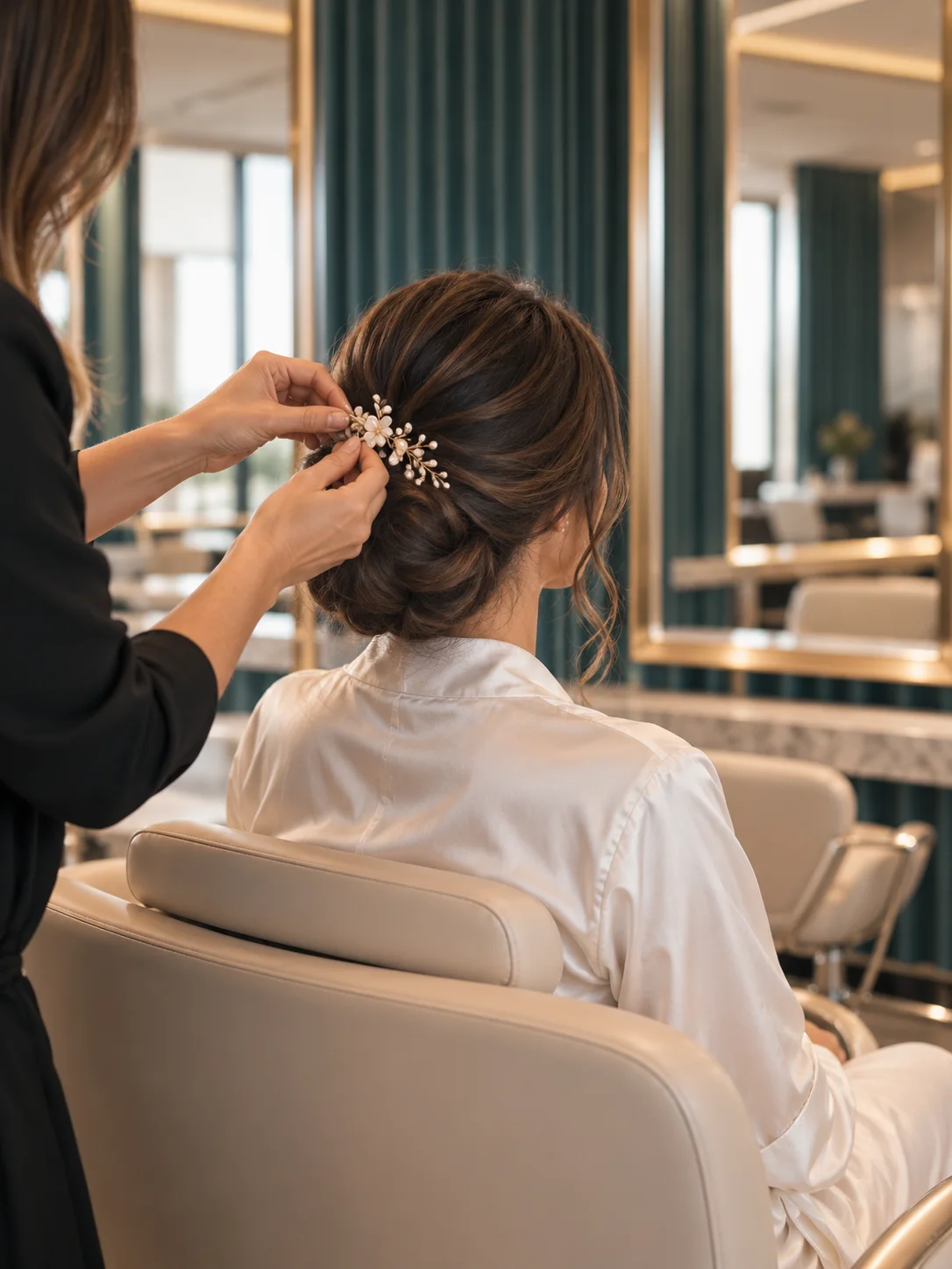 Concepto generado con IA: Novias. Referencia de composición, no fotografía real del salón.